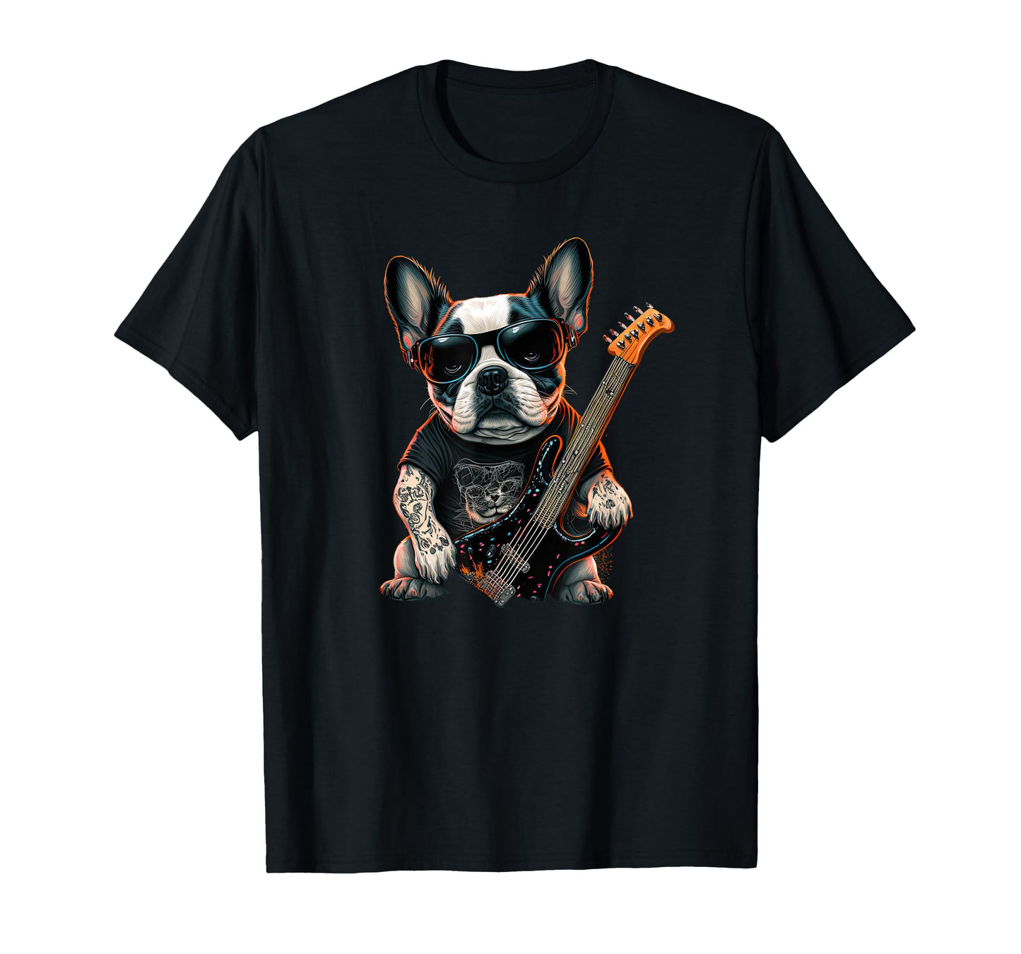 Funny French Bulldog Frenchie Rock and Roll Music Rocker T-Shirt