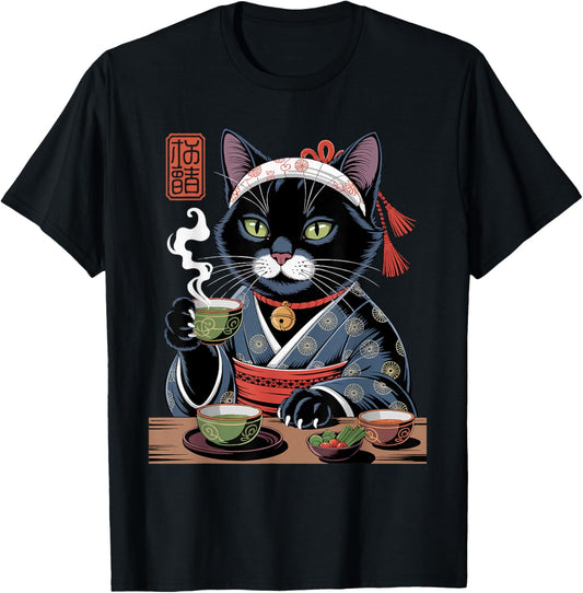 Cat Drinking Tea Tapanese Tea Ceremony Art Print T-Shirt