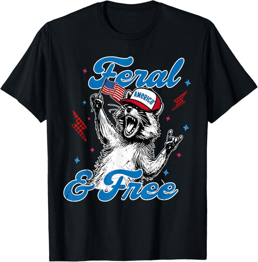 Red White And Feral Hot Dog Raccoon 4th Of July Trash Panda T-Shirt