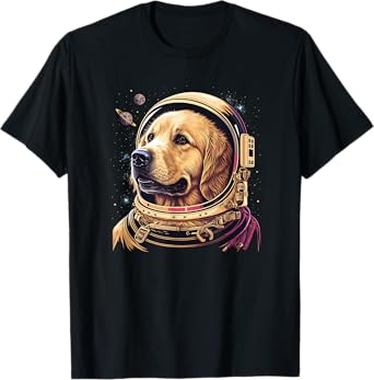Funny Golden Retriever Astronaut in the space T-Shirt