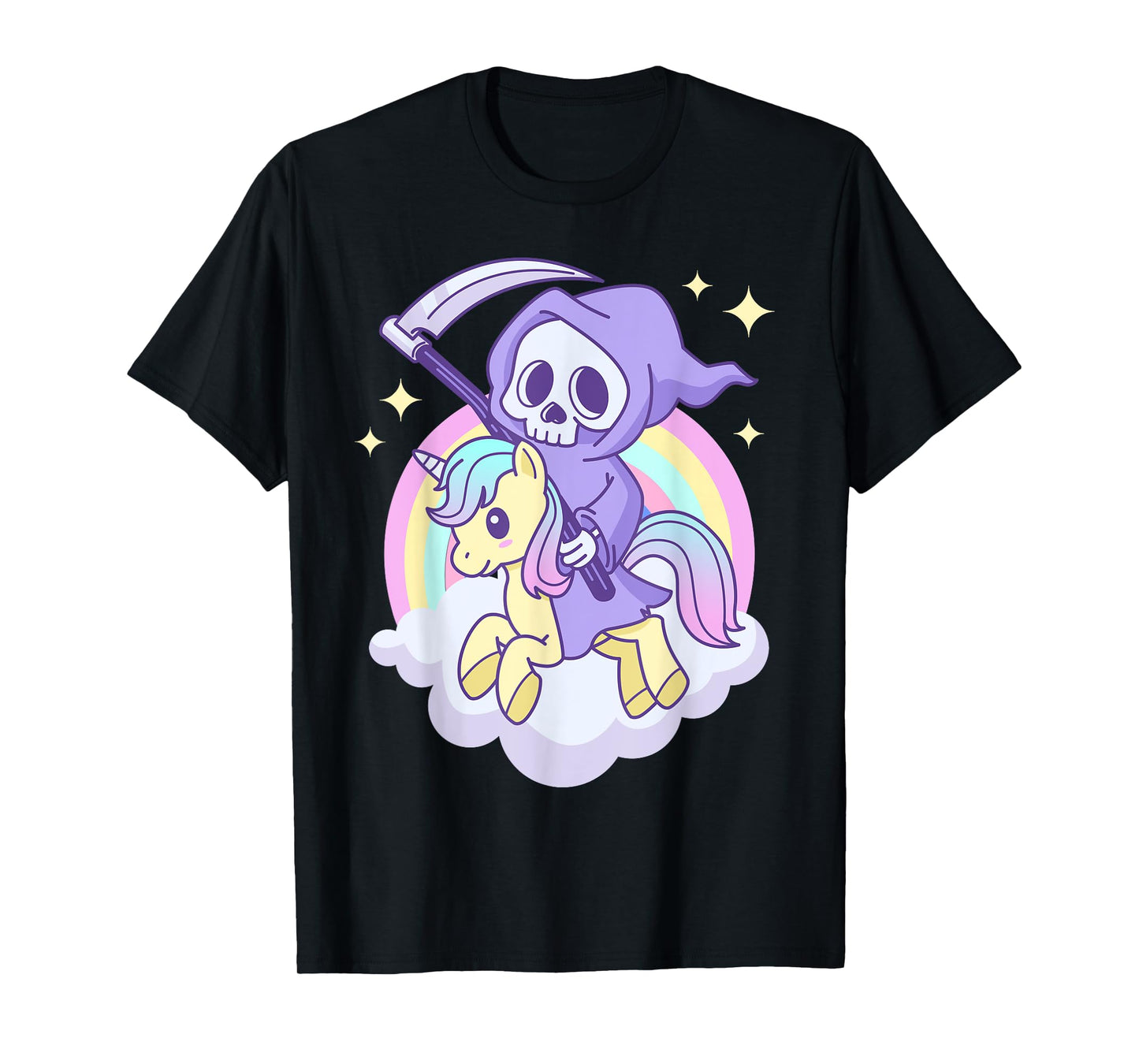 Cute Pastel Goth Grim Reaper on a Unicorn T-Shirt