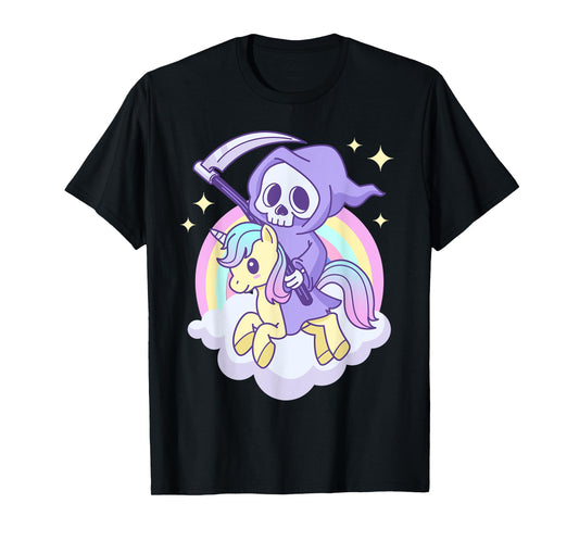Cute Pastel Goth Grim Reaper on a Unicorn T-Shirt