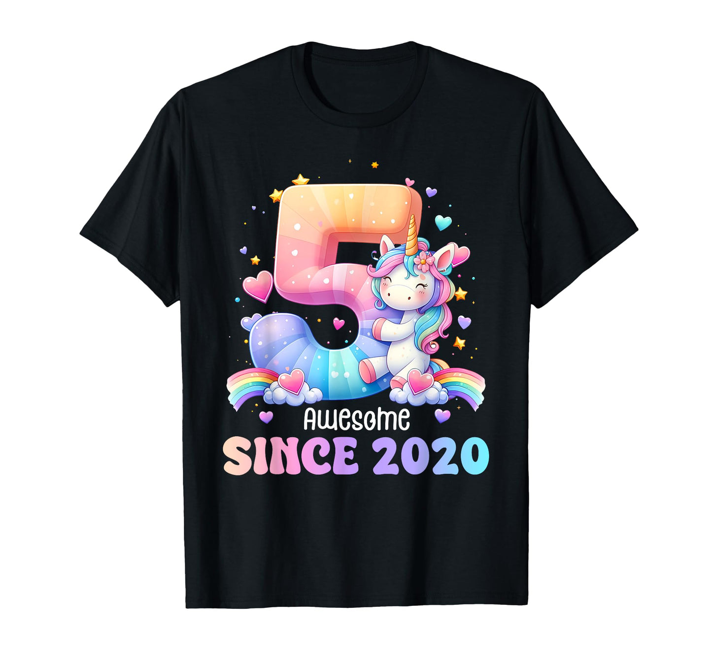 Awesome Since 2020 Unicorn Theme 5 Year Old 5th Birthday T-Shirt