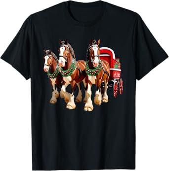 X-Mas Equestrian Farm Unisex-Adult Christmas Animal Print T-Shirt, Black, Small, Short Sleeve, Classic Fit, Crew Neck, Pull On, 1 Count