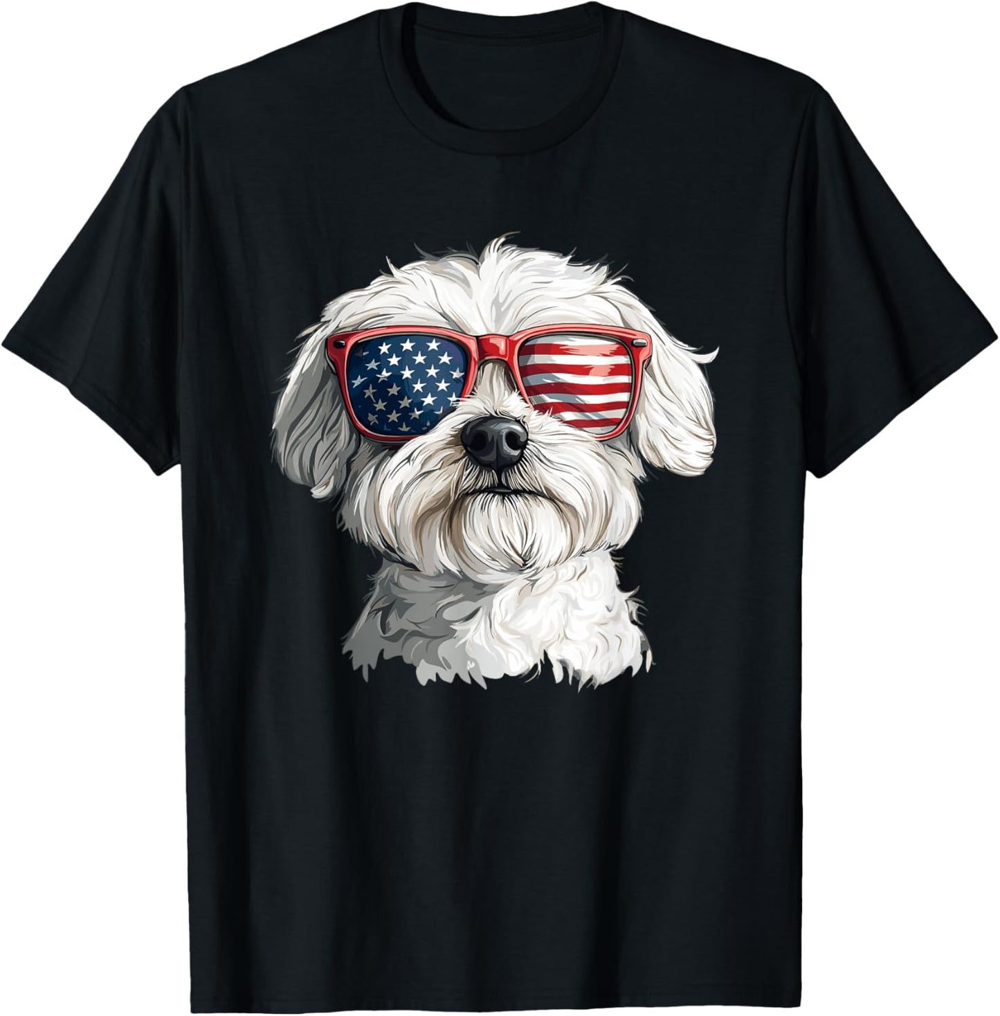 Patriotic Maltese USA Flag Sunglasses Dog Lover 4th Of July T-Shirt