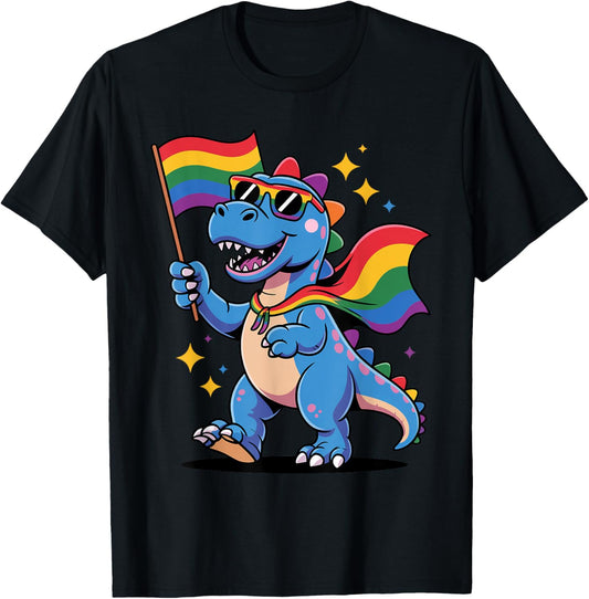 LGBTQ Rainbow Flag Dinosaur Funny Lesbian Gay Pride Month T-Shirt