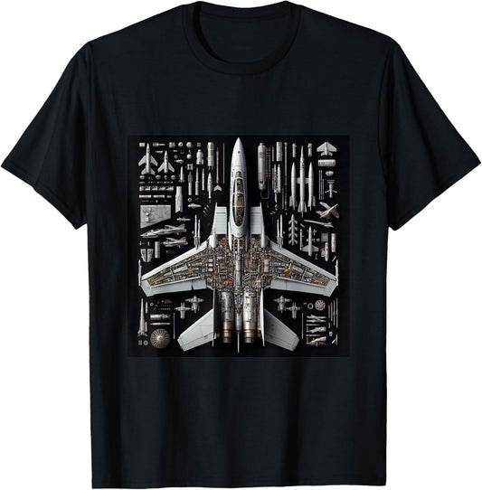 F-14 Tomcat Fighter Jet Anatomy Blueprint Military Aviation T-Shirt