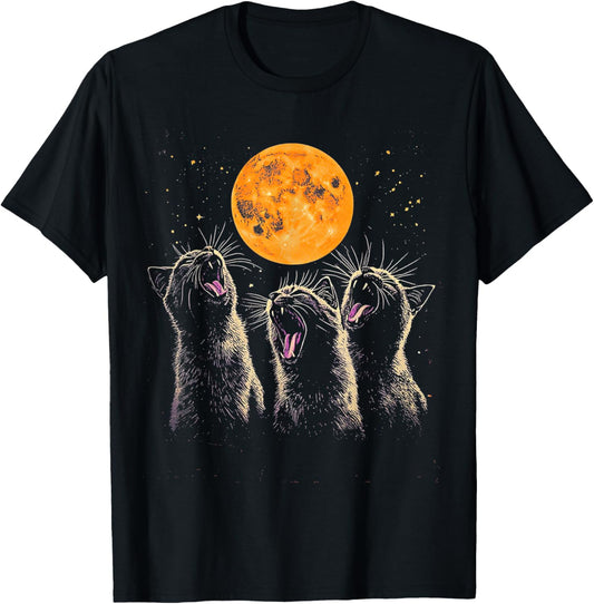 3 Headed Cat Meme Hiss Meowing Full Moon Phase T-Shirt