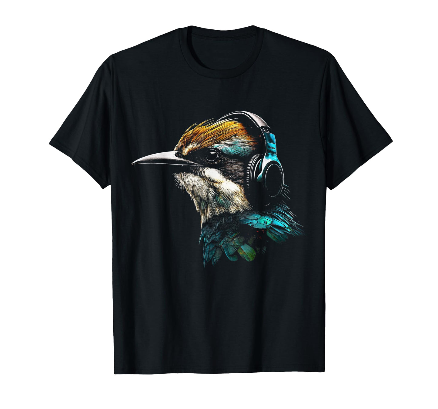 Bird Headphones Artwork | Music Animal Motif Bird T-Shirt