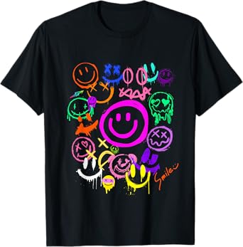 Smile Face Emoticons Fun Vivid Graffiti Smileys, Graphic T-Shirt