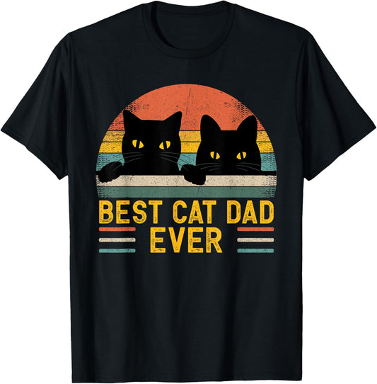 Best Cat Dad Ever Retro Style Black Cats Lover T-Shirt
