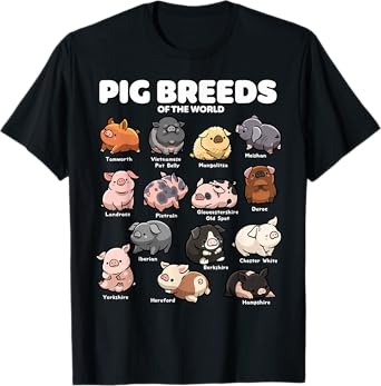 Cute Pig Breeds of the World Funny Farm Animal Lovers T-Shirt