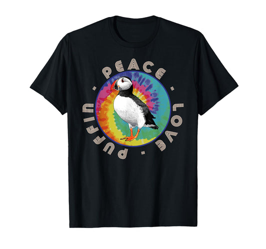 Vintage Retro Style Atlantic Sea Bird Fly Peace Love Puffin T-Shirt