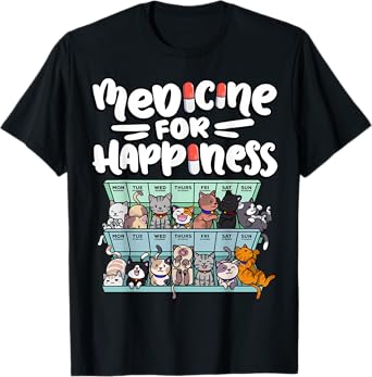 medicine for happiness pill box animals cat breeds kitten Men Women T-Shirt