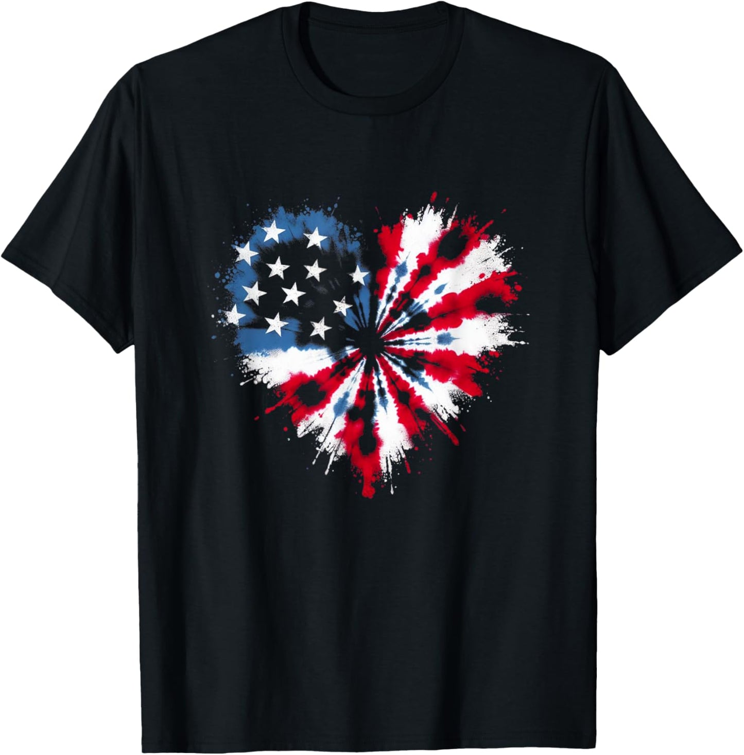Tie dye Heart USA Flag Colors white, Red & Blue 4th Of July T-Shirt