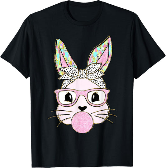 Cute Tie Dye Bunny Rabbit Face Glasses Bandana Easter Day T-Shirt