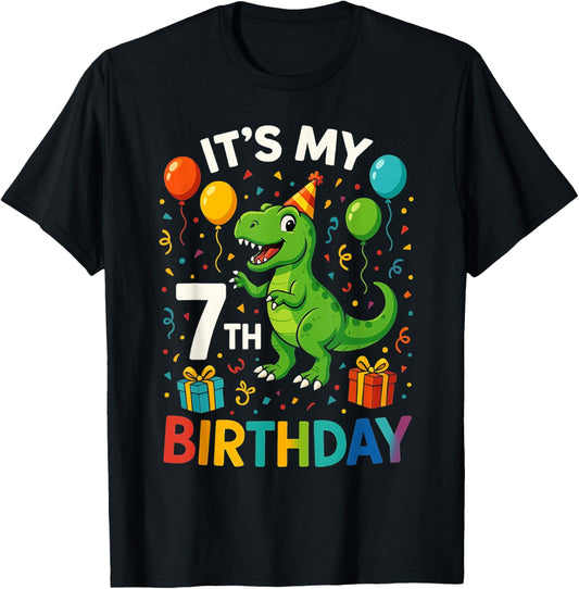 It’s My 7th Birthday Dinosaur Party Fun for Girl and Boy T-Shirt