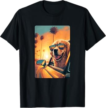 Golden Retriever Shirt Glasses Car Funny Golden Retriever T-Shirt