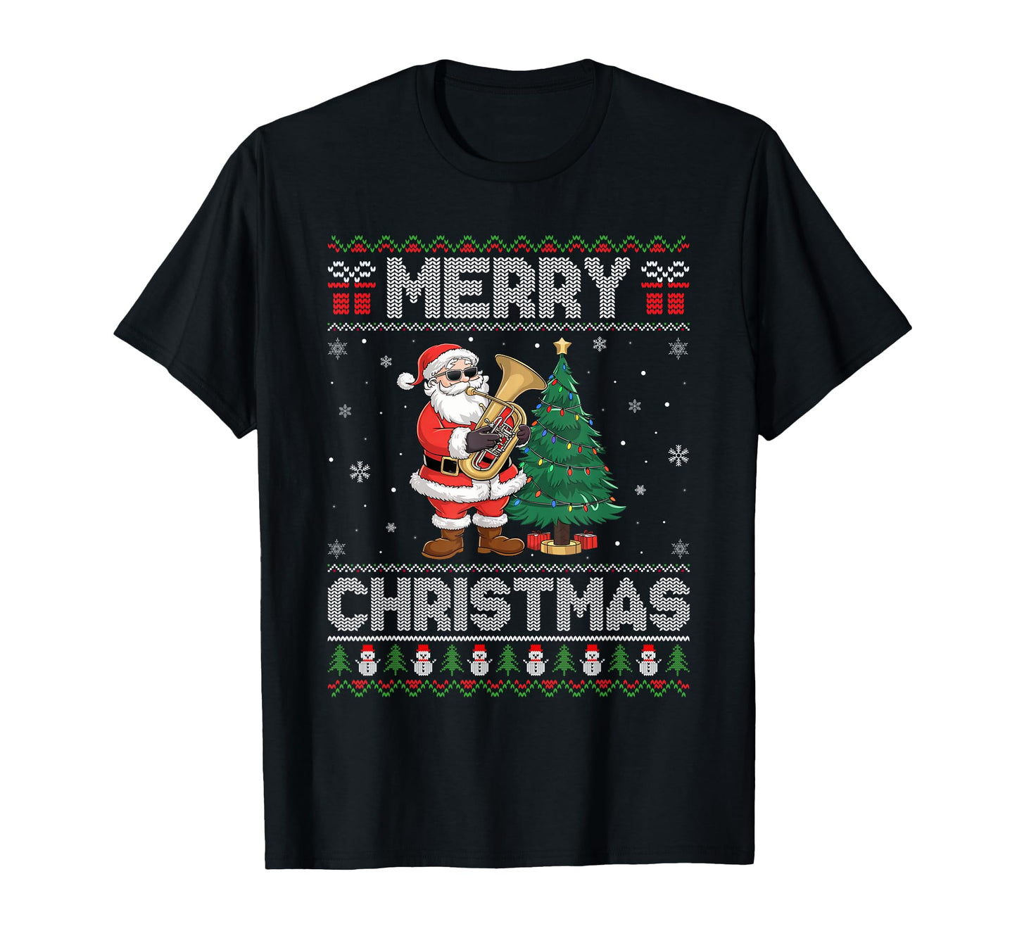Santa Playing Tuba Men Women Kids Ugly Christmas T-Shirt