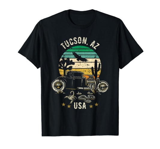 Tucson AZ USA Hotrod Retro Desert Sunset Style Design T-Shirt