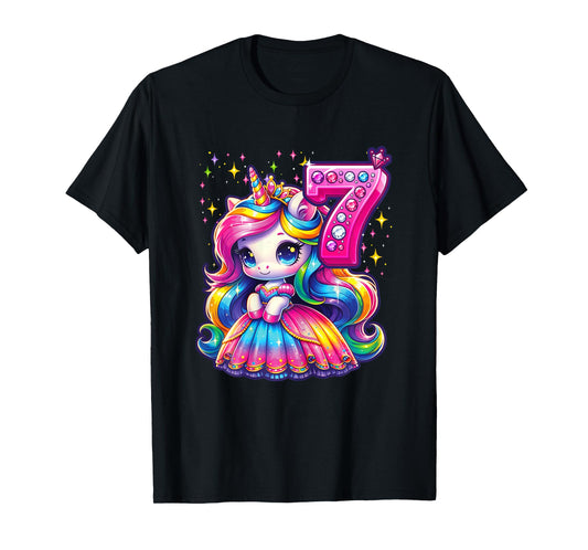 Unicorn Princess 7th Birthday 7 Year Old Party Girl Outfit T-Shirt