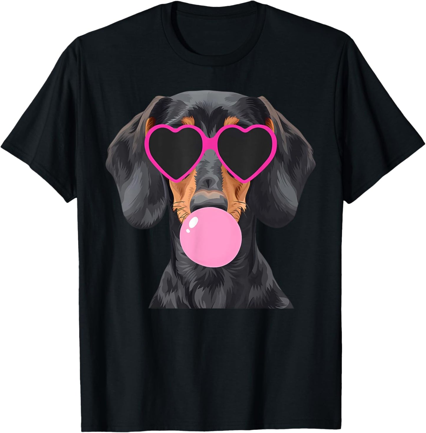 Funny Dachshund Wearing Glasses and Blowing Pink Bubble Gum T-Shirt
