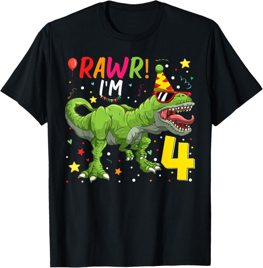 Rawr I'm Four 4th Birthday T-rex Dinosaur Saurus 4 Years Old T-Shirt