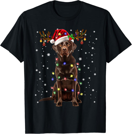 Chocolate Lab Labrador Christmas Tree Light Pajama Dog Xmas T-Shirt