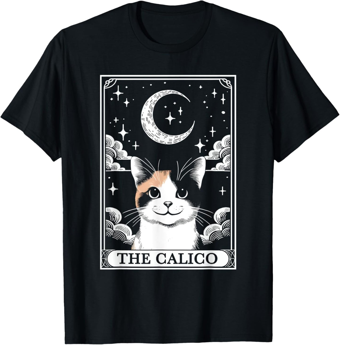 Tarot Card Vintage Crescent Moon Calico Cat Mom Cat Lovers T-Shirt