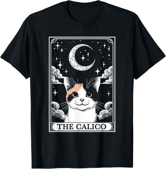 Tarot Card Vintage Crescent Moon Calico Cat Mom Cat Lovers T-Shirt