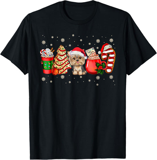 Yorkie Dog Christmas Pajamas Coffee Latte Mugs Xmas Tree T-Shirt