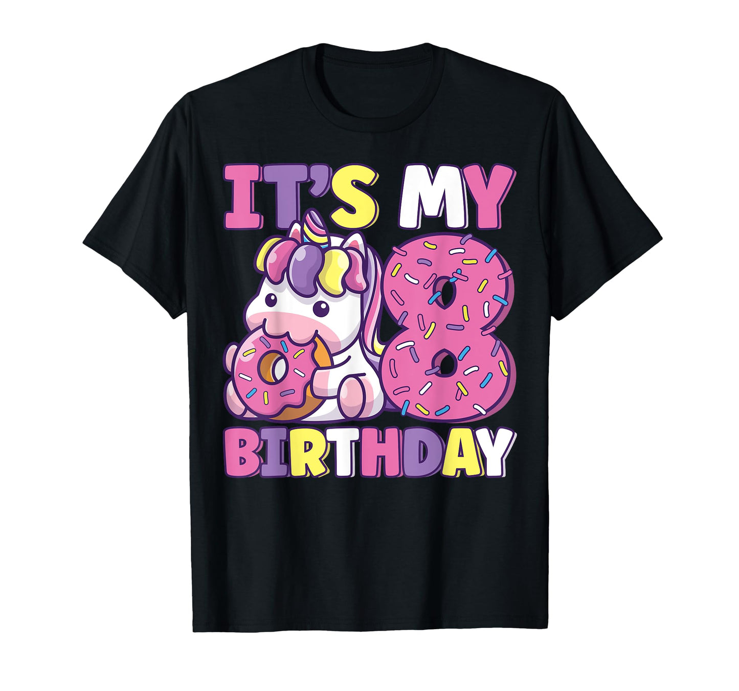 It's My 8th Birthday Party Cute Girls Donut Birthday Unicorn T-Shirt