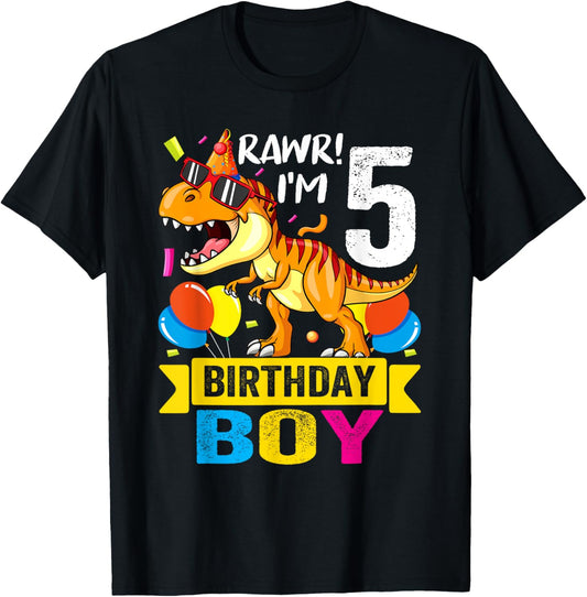 Rawr I'm 5th Birthday Boy dinosaur T rex 5 Year Old Kids T-Shirt