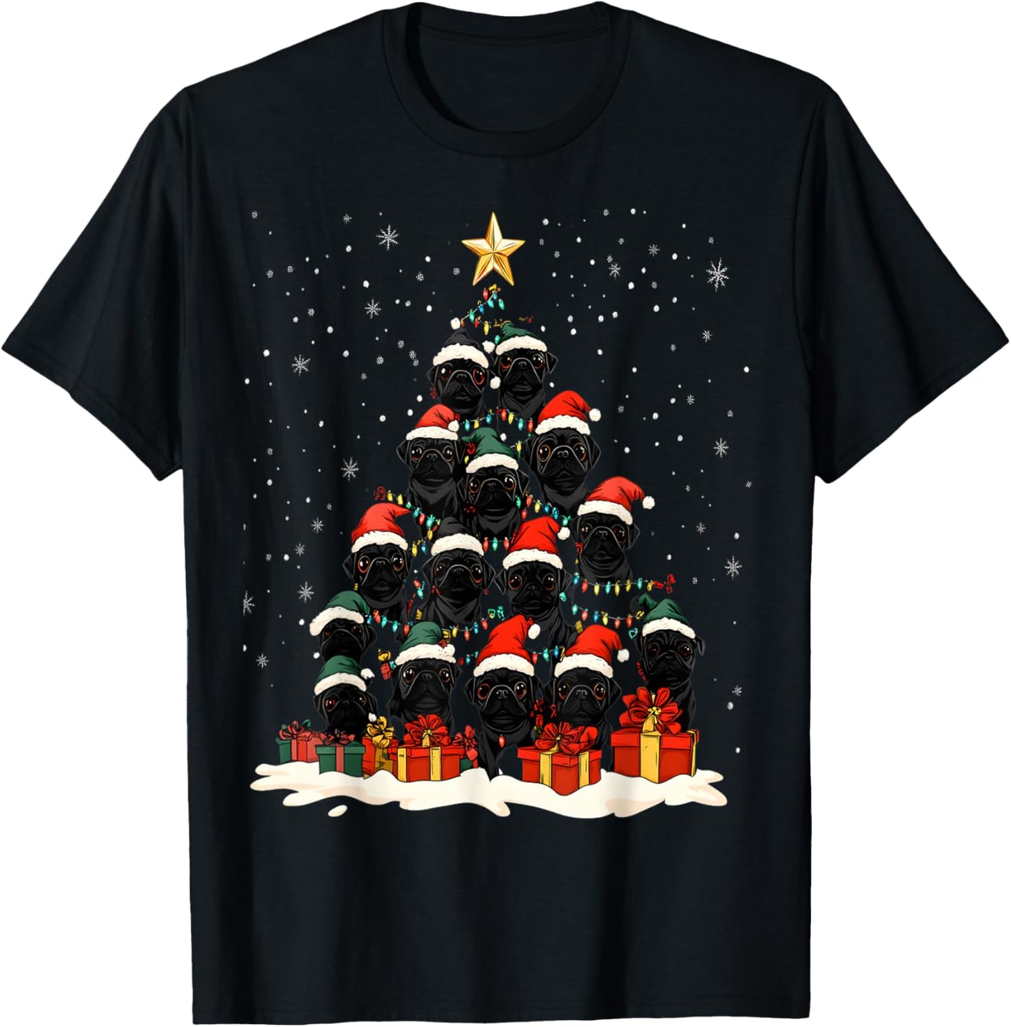 Black Pug Christmas Tree Dog Santa Xmas Merry Dogmas T-Shirt