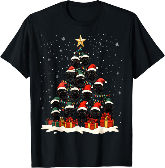 Black Pug Christmas Tree Dog Santa Xmas Merry Dogmas T-Shirt