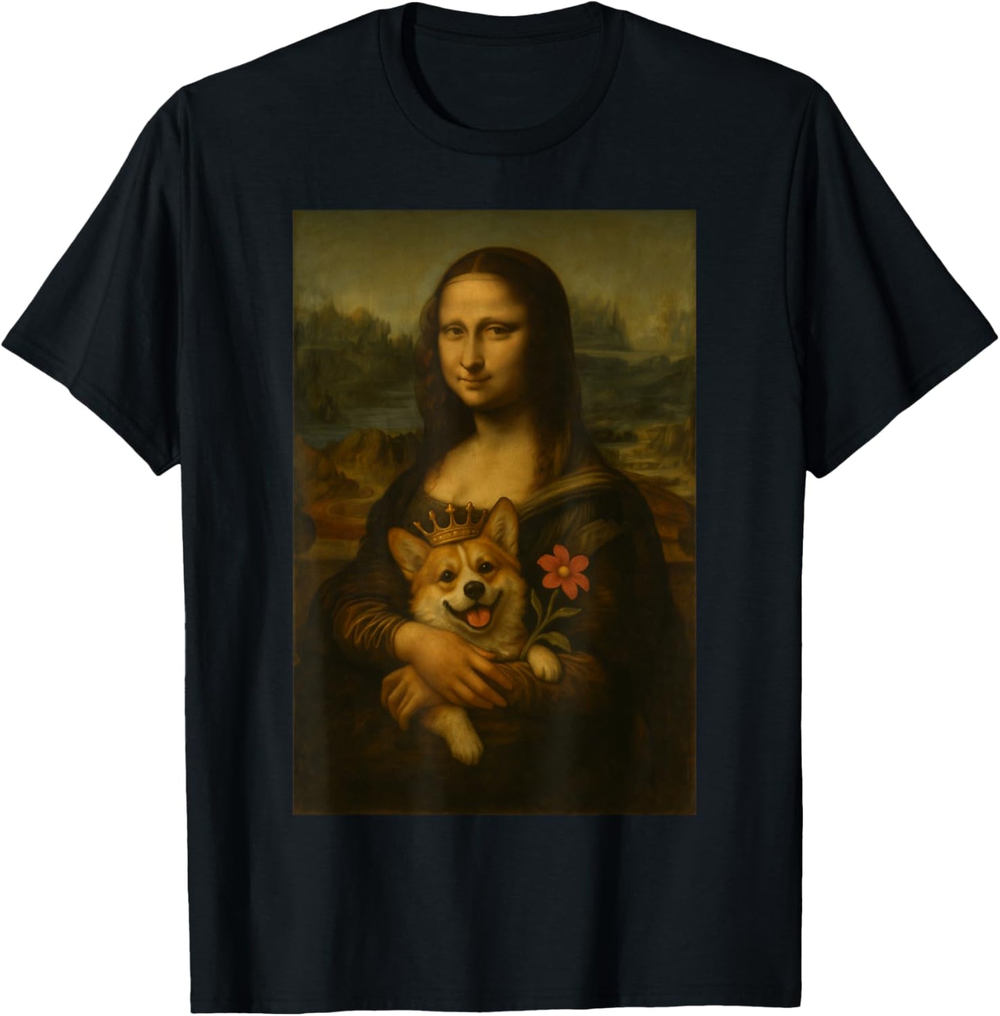 Mona Lisa Corgi Funny Dog Royal Art Parody Tee T-Shirt