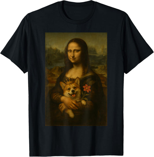 Mona Lisa Corgi Funny Dog Royal Art Parody Tee T-Shirt