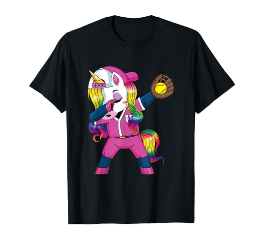 Dabbing Unicorn Softball Gift Girls Women T-Shirt