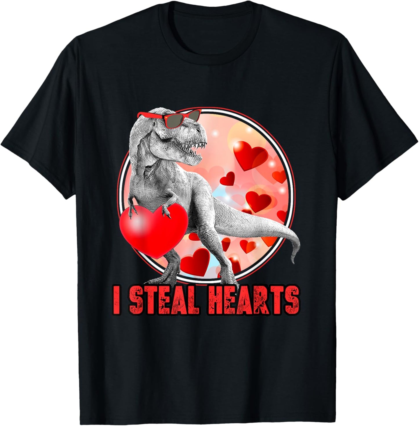 Valentines Day Dinosaur T Rex I Steal Hearts Funny T-Shirt