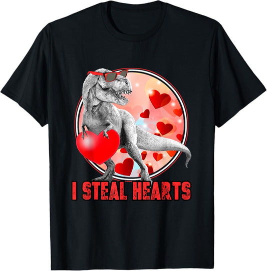 Valentines Day Dinosaur T Rex I Steal Hearts Funny T-Shirt