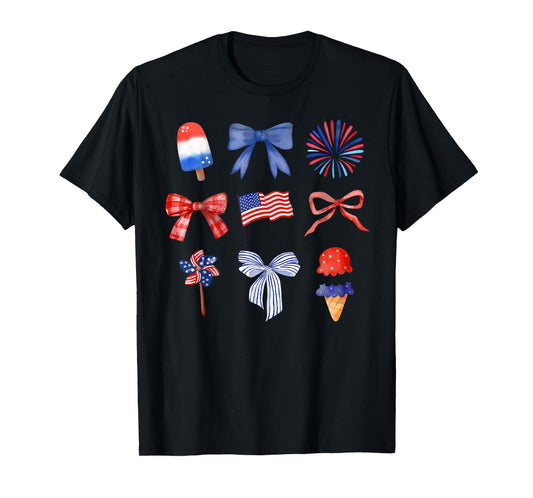 Coquette Bow Ice Cream America Freedom Patriotic 4th Of July T-Shirt