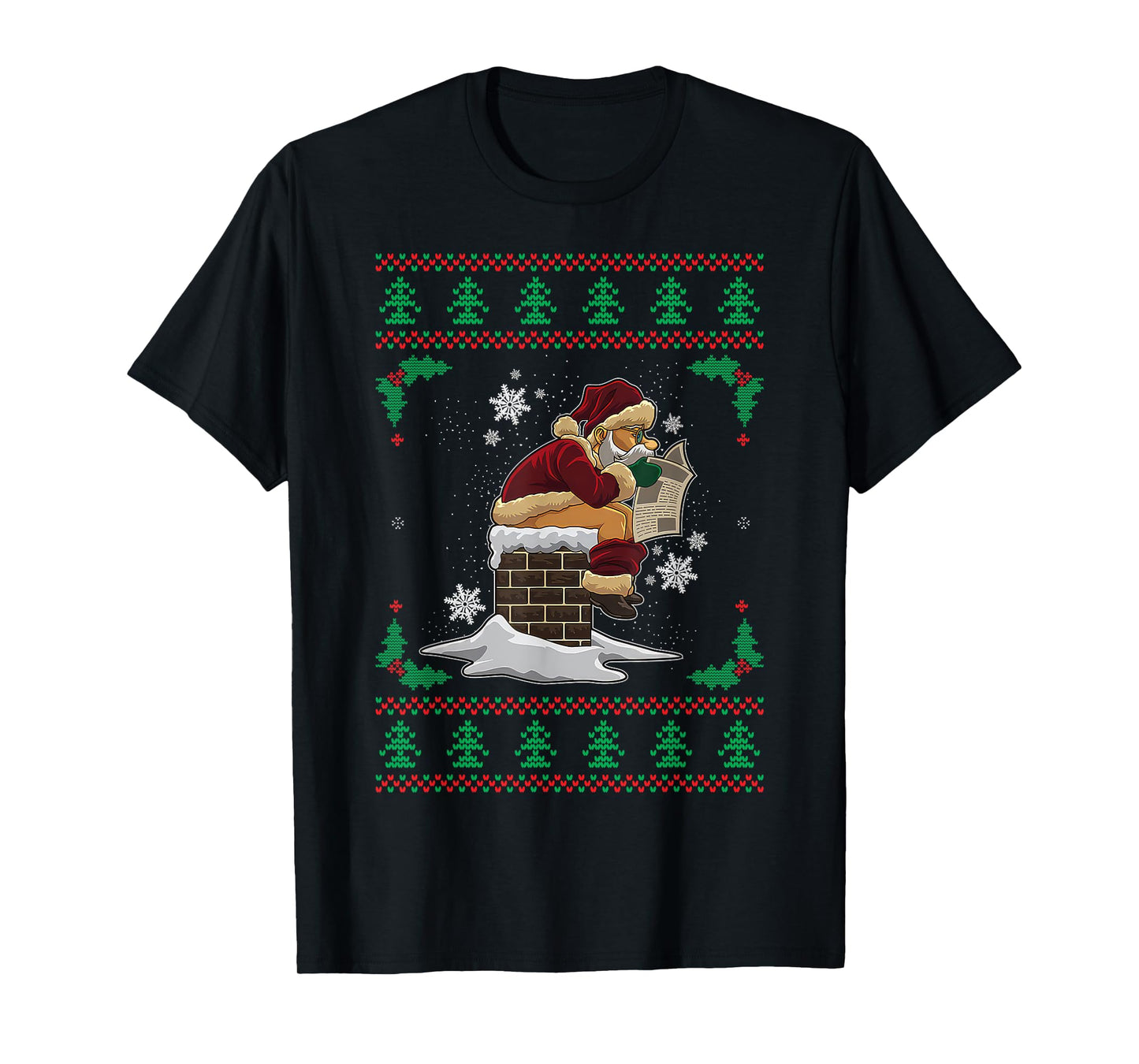 Funny Santa Pooping Down the Chimney Ugly Christmas Sweater T-Shirt