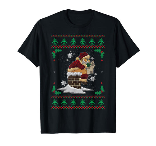 Funny Santa Pooping Down the Chimney Ugly Christmas Sweater T-Shirt