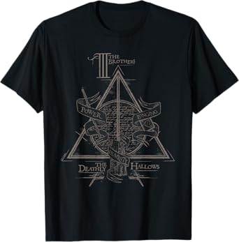 Harry Potter Black Three Brothers Deathly Hallows T-Shirt, Unisex, Small, Short Sleeve, Cotton 100%