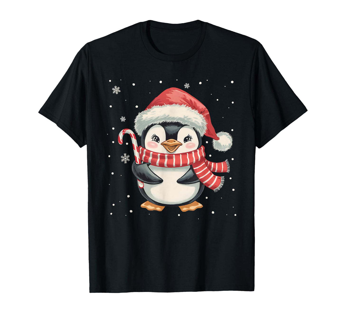 Penguin Christmas Candy Cane Santa Hat Funny Xmas Pajamas T-Shirt