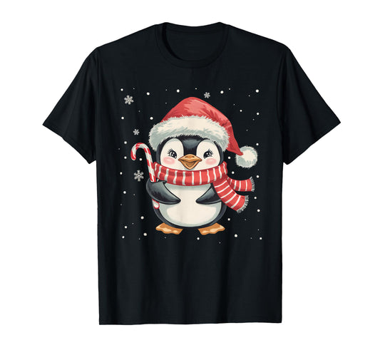 Penguin Christmas Candy Cane Santa Hat Funny Xmas Pajamas T-Shirt
