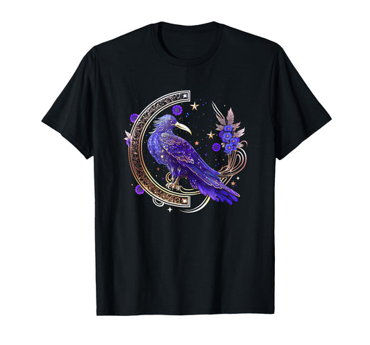 Asgard Trends I Odin Thor Freya Viking Rune Design Mystical Crow, Raven Birds, Nordic, Celtic, Wicca, Morrigan Unisex Casual T-Shirt - Black, Small, Short Sleeve