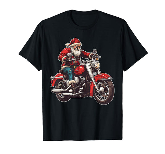 Santa Biker Motorcycle Christmas Pajama Toddler Kids Boys T-Shirt