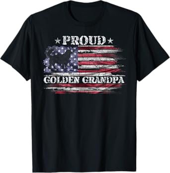 Vintage USA Flag Proud Golden Retriever Grandpa Silhouette T-Shirt