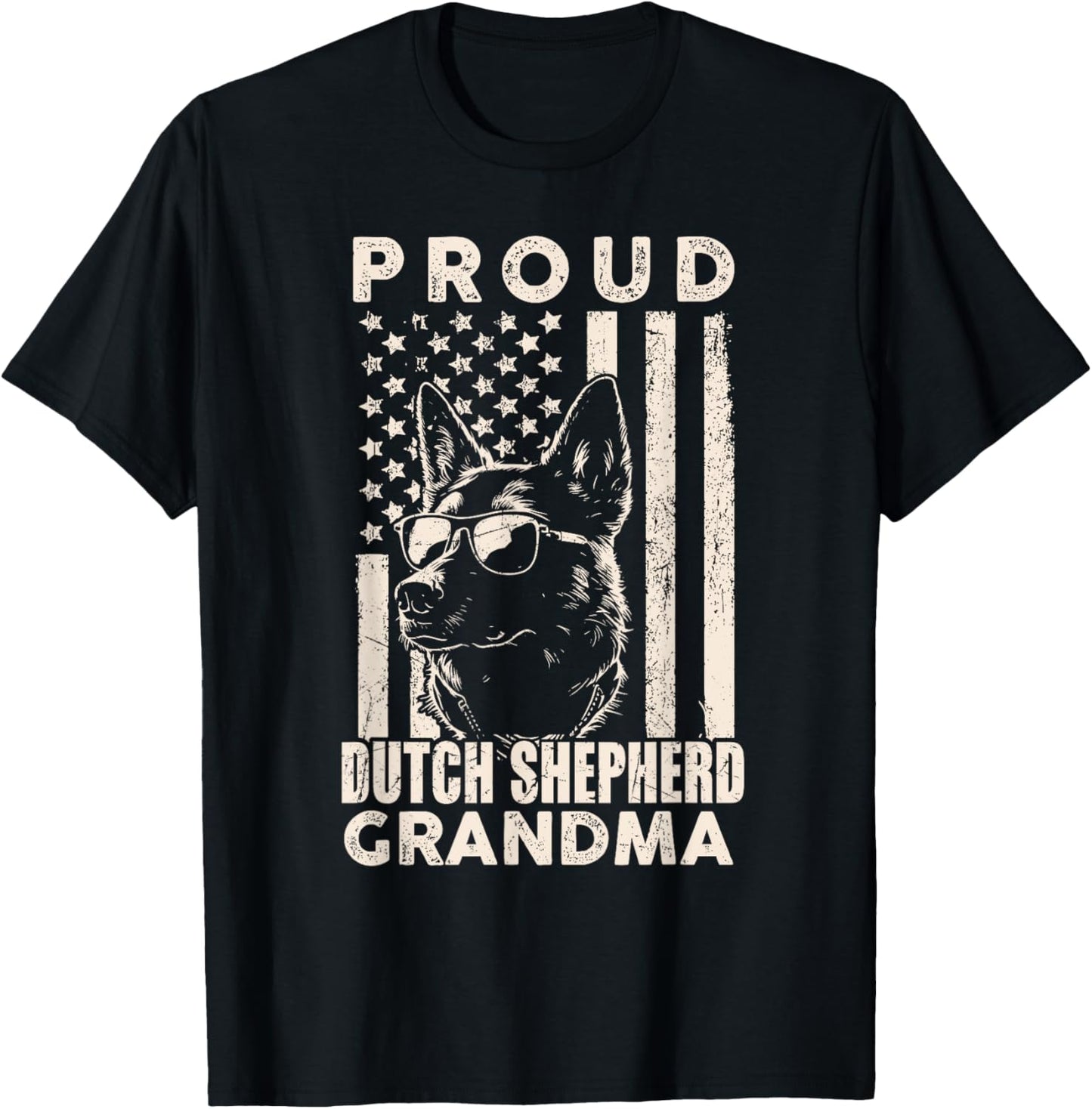 Dutch Shepherd Dog Grandma American Flag Patriotic Dog Lover T-Shirt